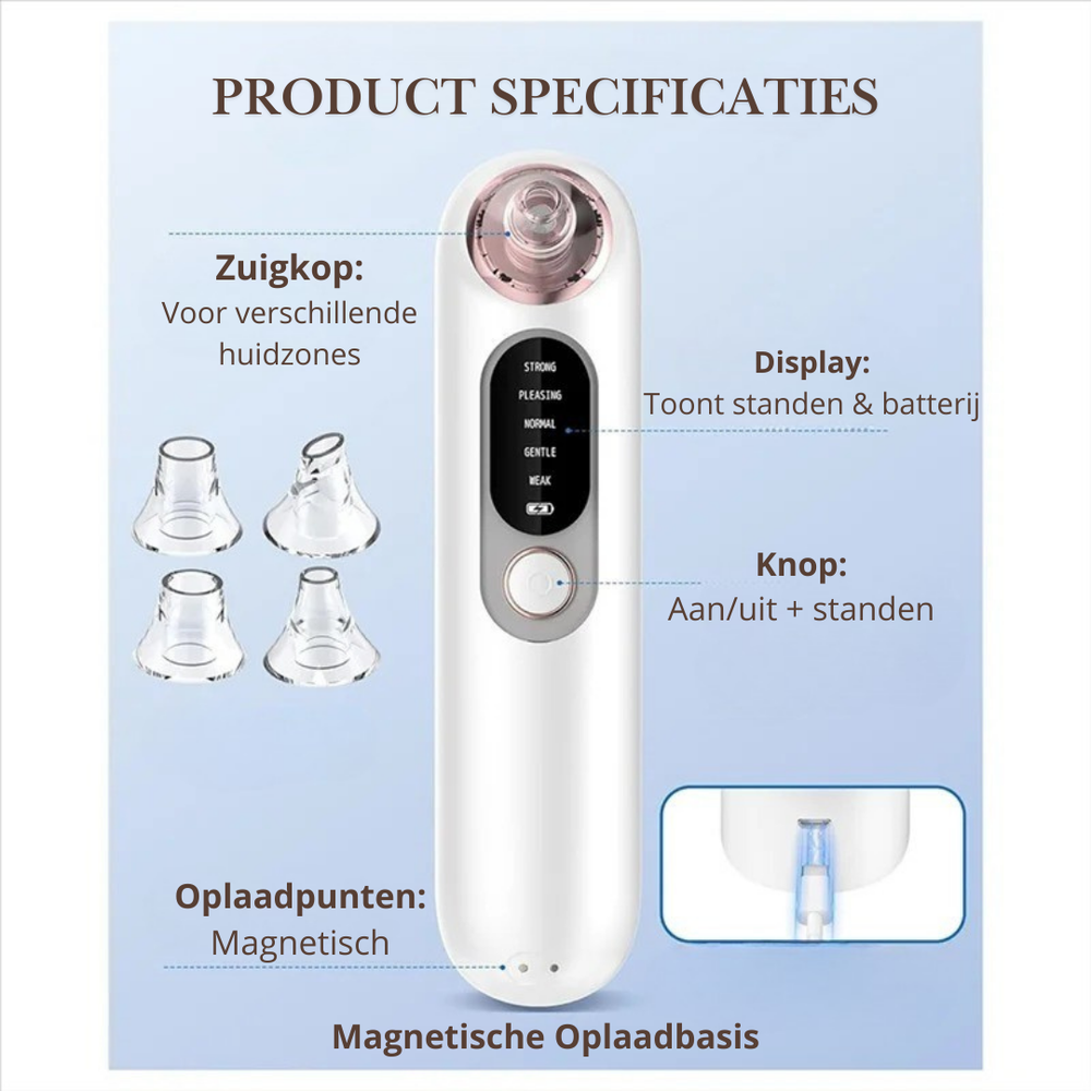 Vacuüm Poriënreiniger – Acne & Mee-eter Verwijderaar met 4 Koppen & RVS Tools | Diepe Gezichtsreiniging